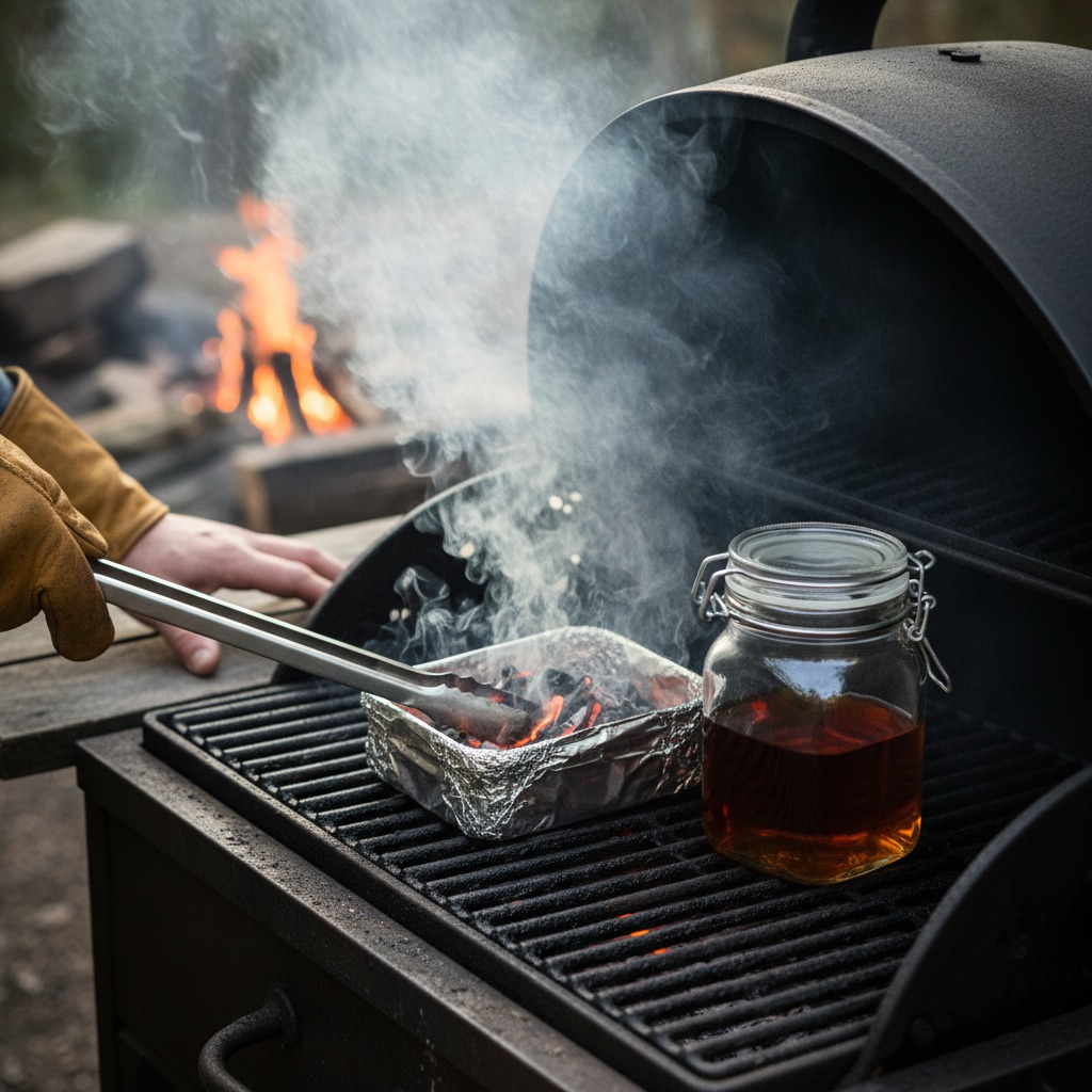 Smoke the bourbon (cold- or hot-smoke; choose your method)