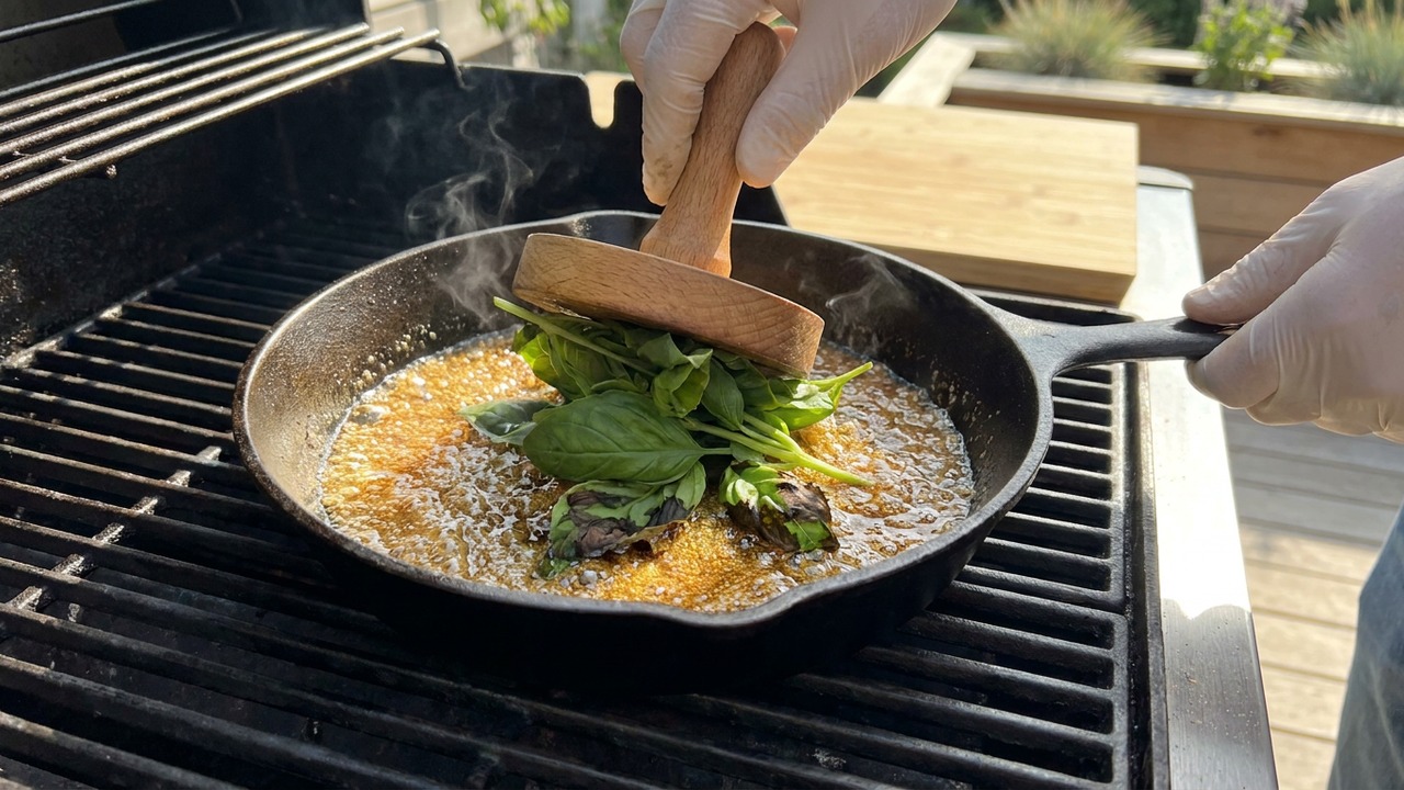 Grill the peaches until caramelized