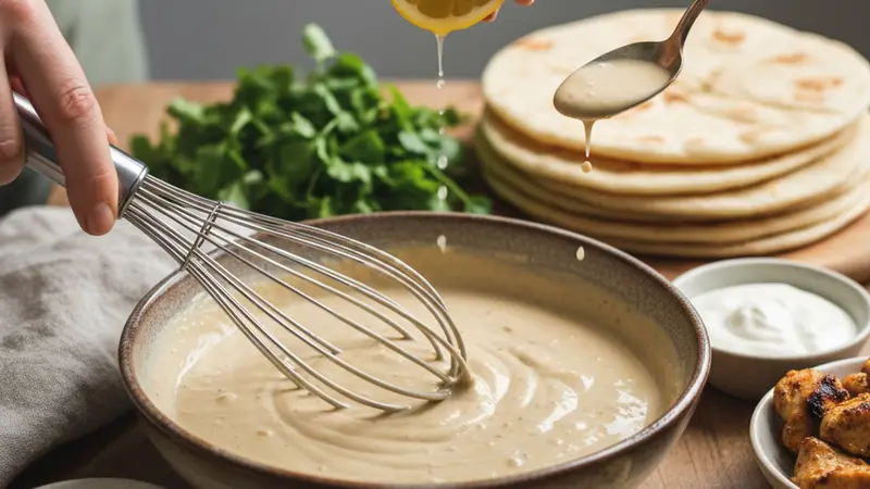 Prepare or finish the garlic-tahini sauce
