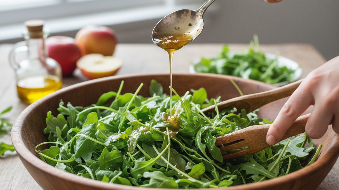 Toss the arugula with dressing