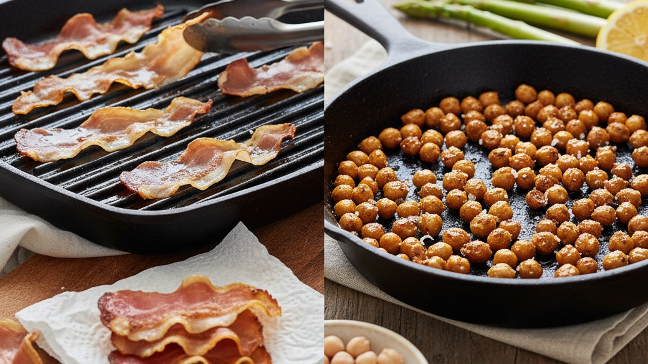 Crisp prosciutto or prepare chickpeas