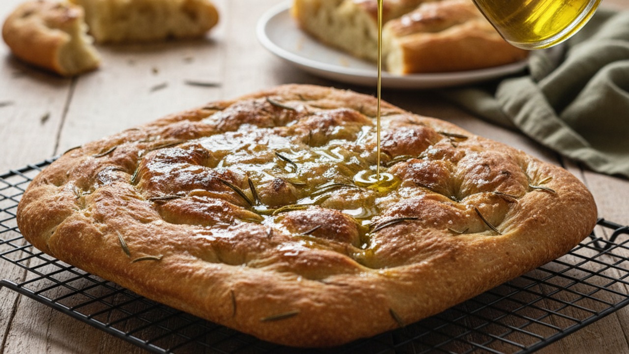 Bake until golden and finish with olive oil