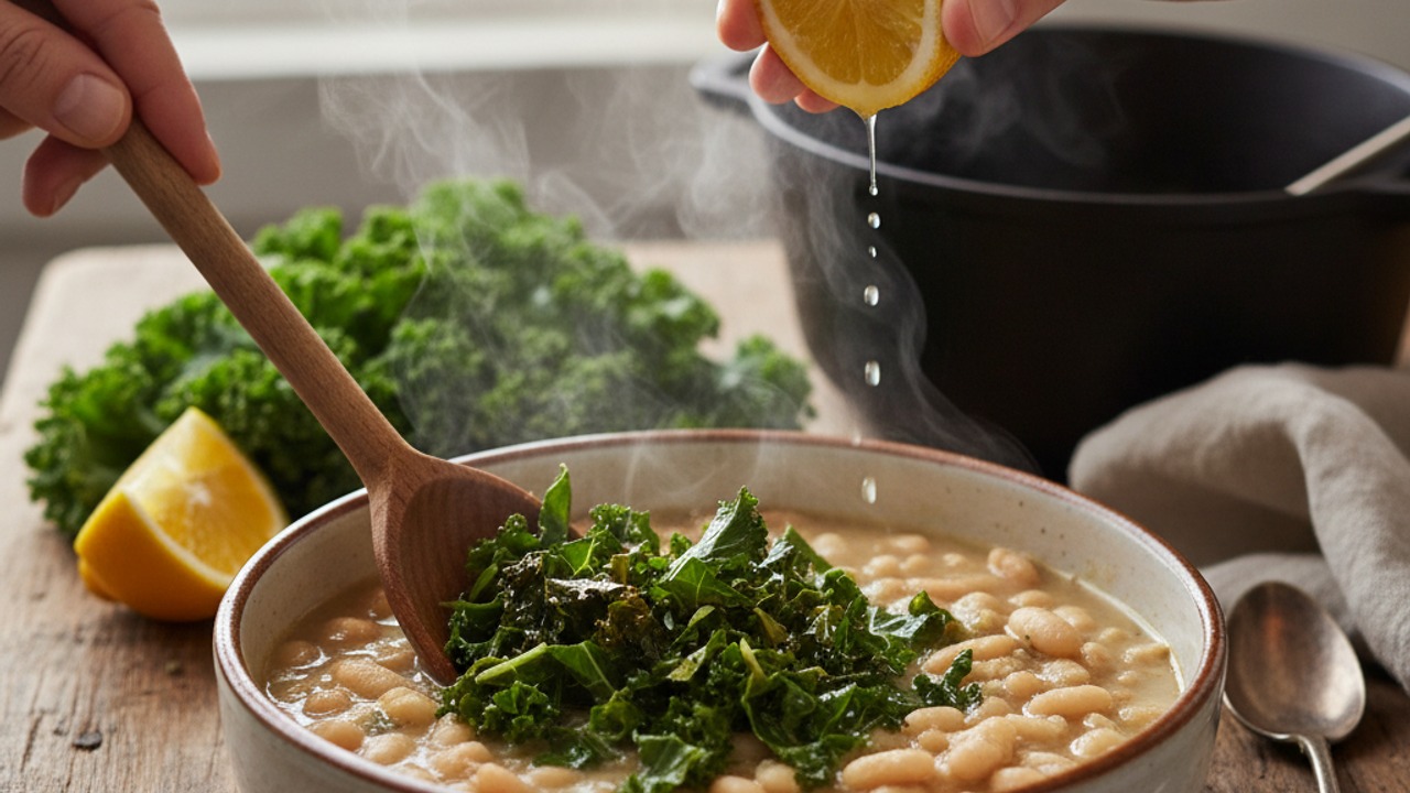 Finish with smoked kale and lemon