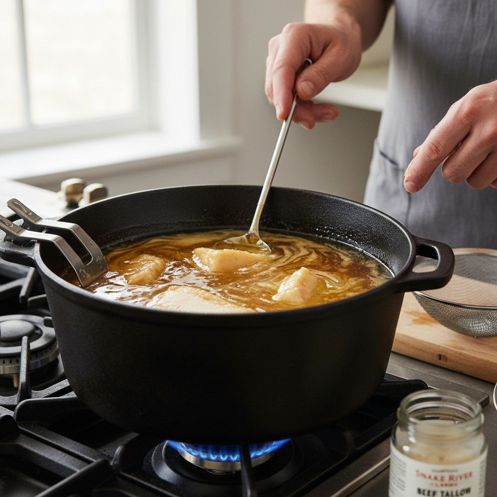 Heat the Snake River Farms Beef Tallow