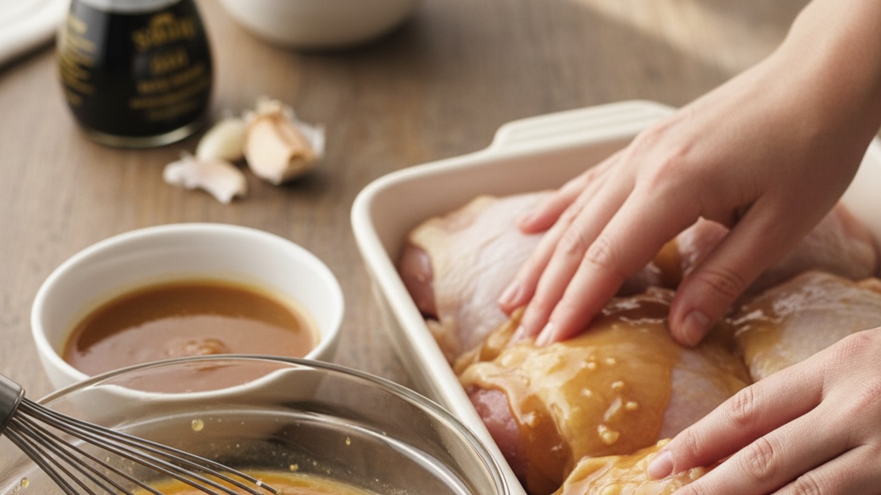 Make the honey-garlic glaze and marinate