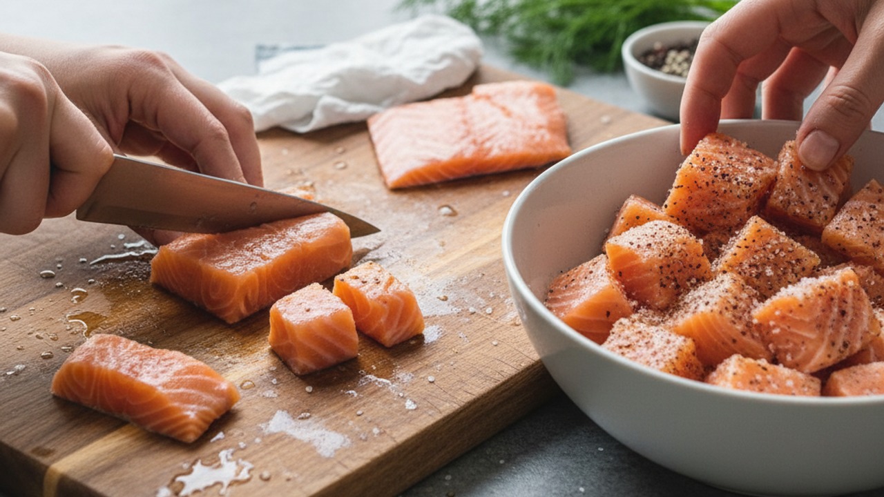 Cut and season the salmon
