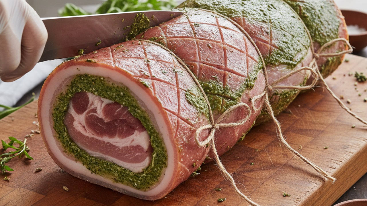 Spread filling, roll and tie