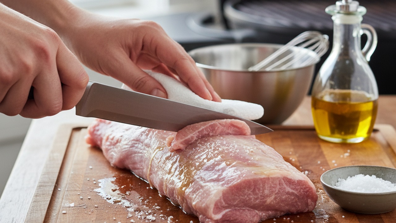 Trim and season the pork