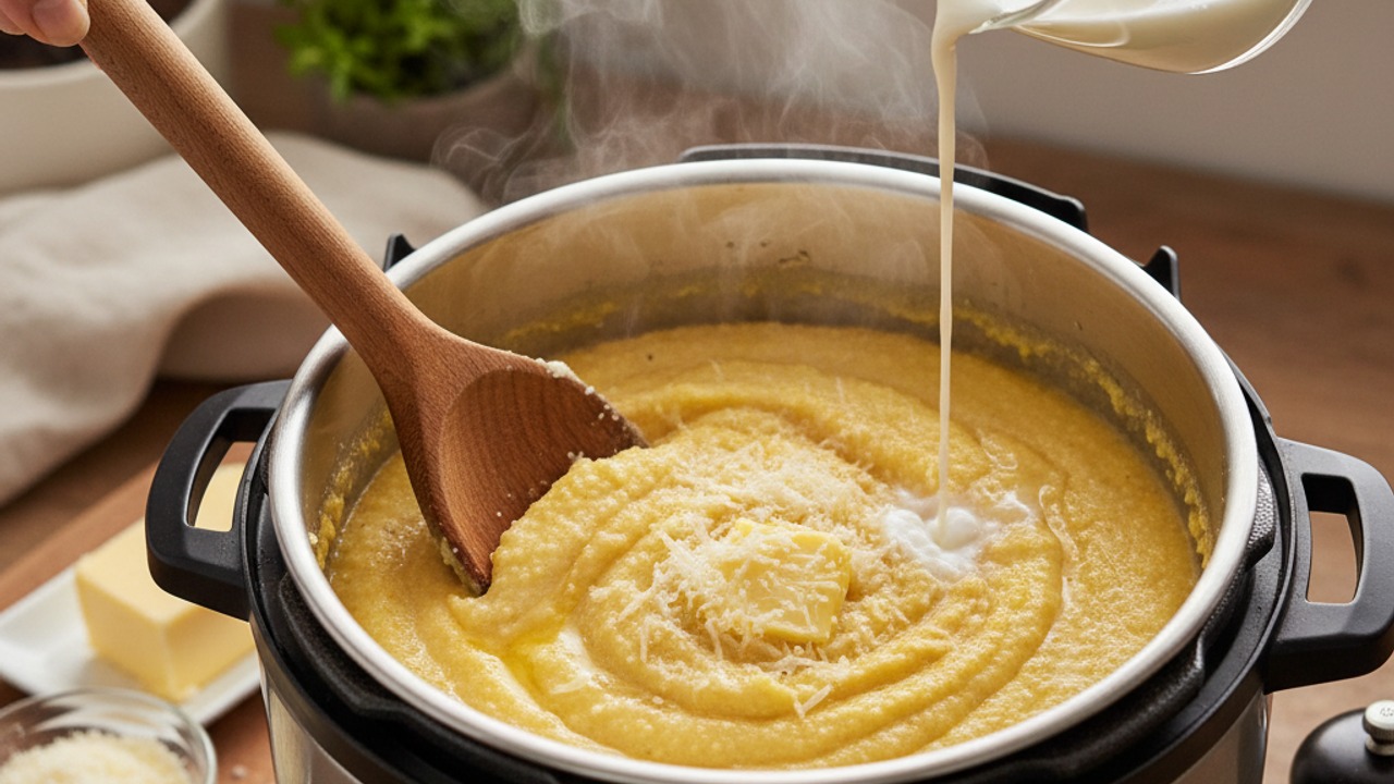 Finish with milk, butter and Parmesan