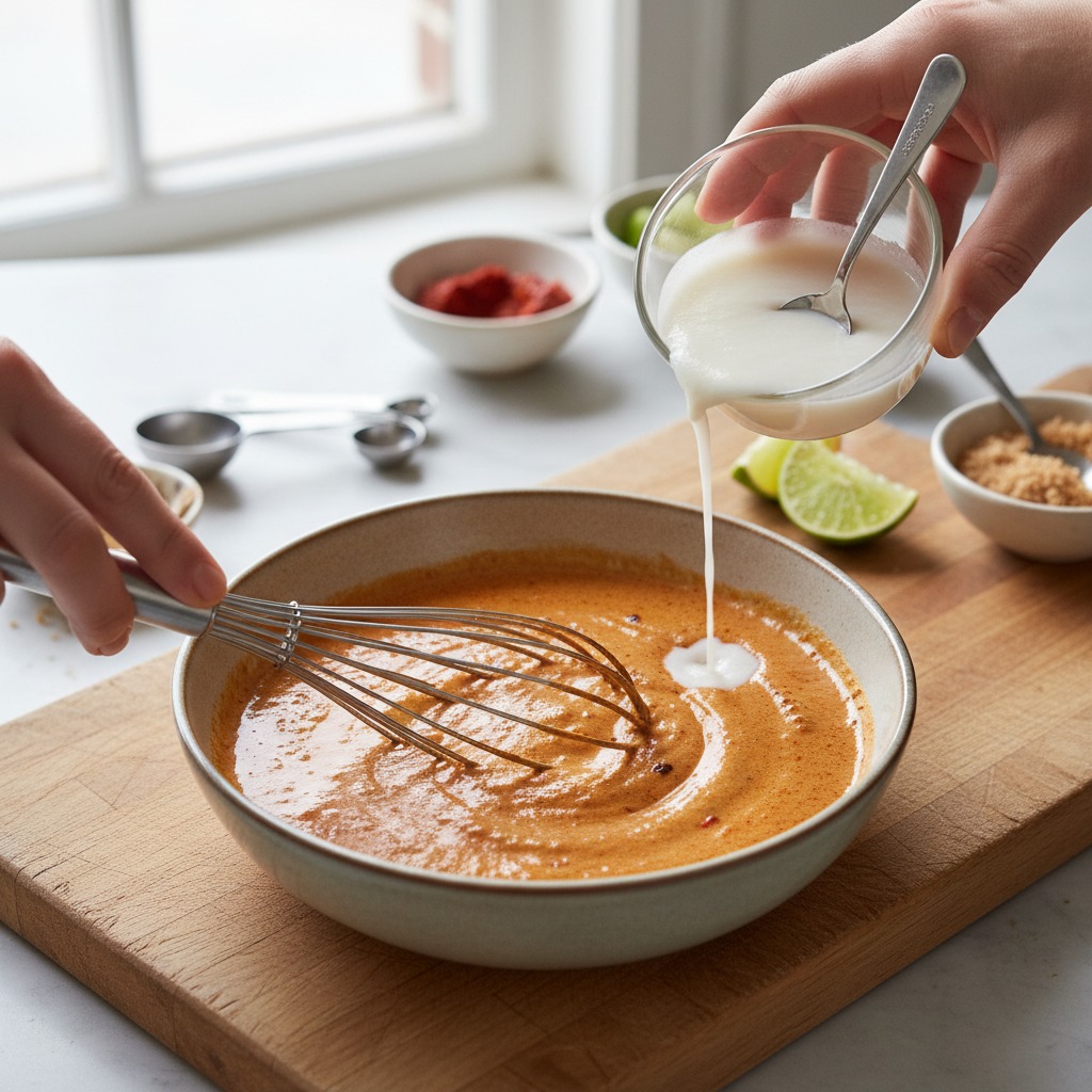 Whisk the coconut red curry sauce