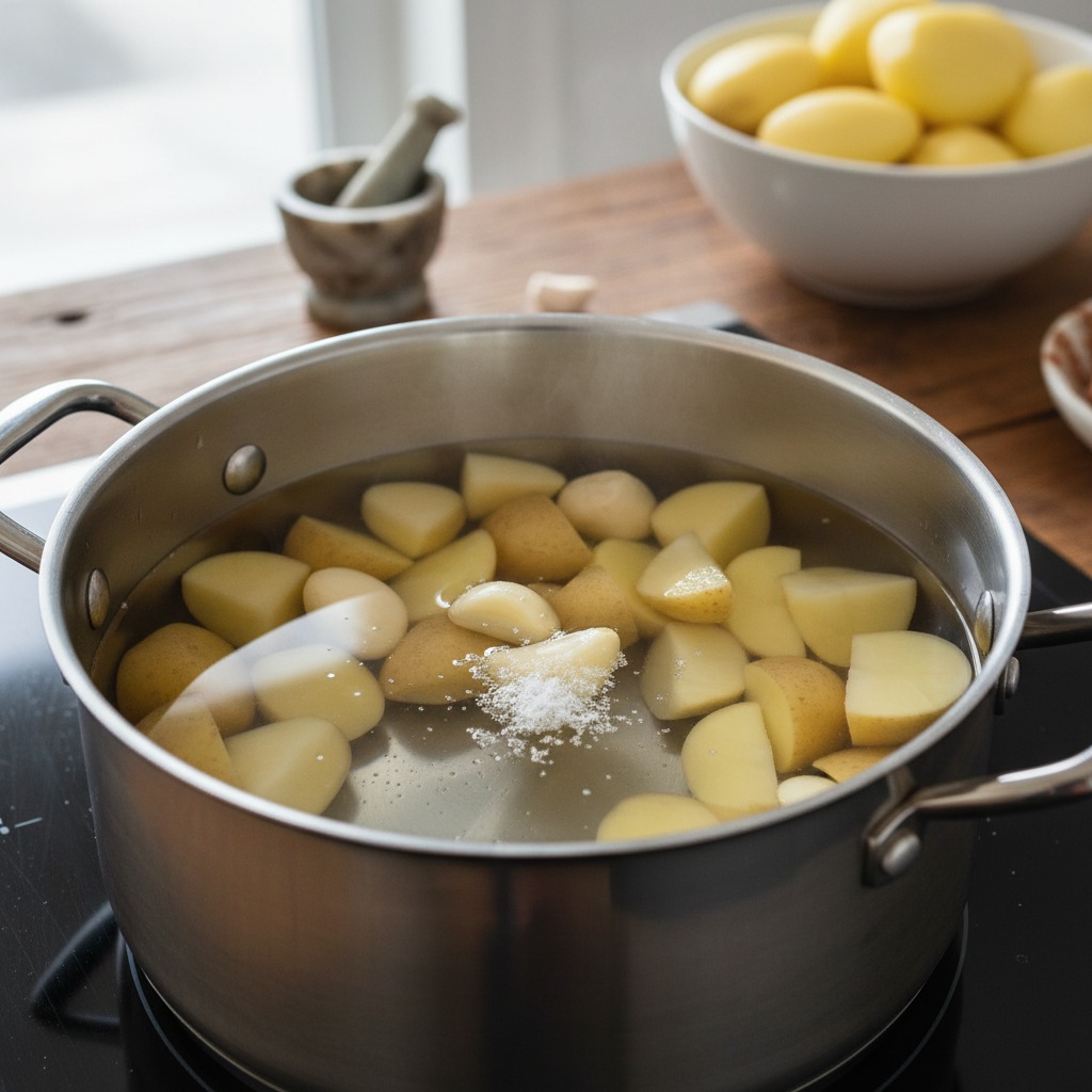 Cook potatoes with garlic