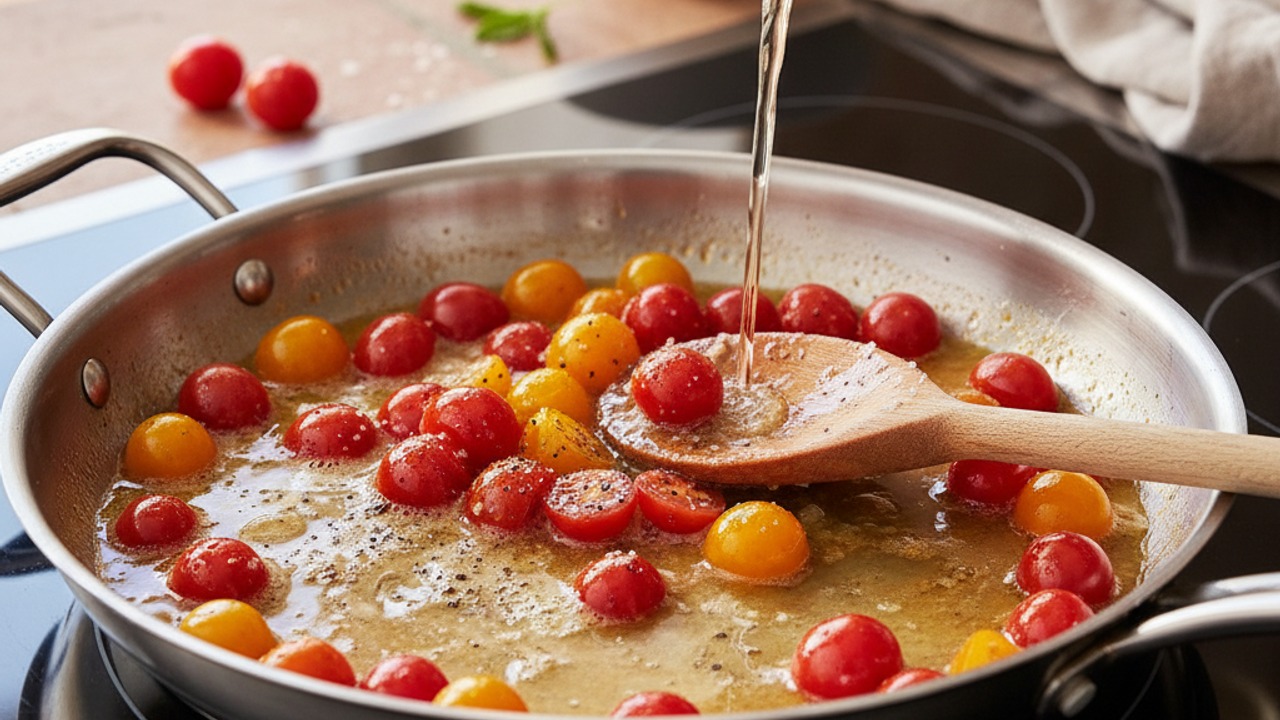 Build the tomato-wine base