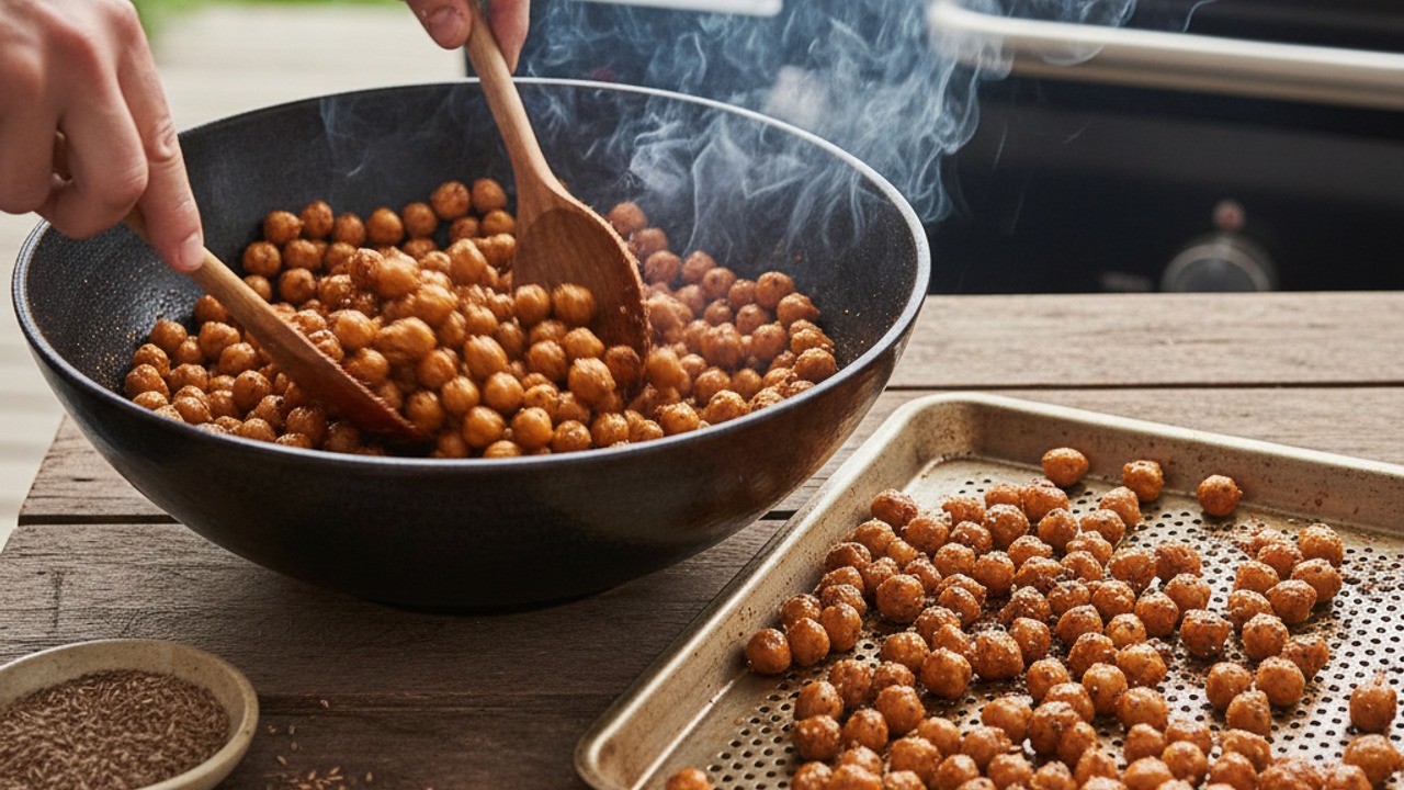 Toss and smoke the chickpeas