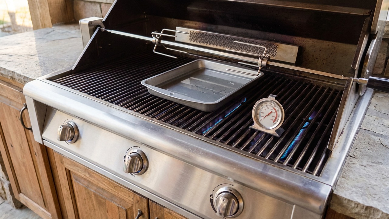 Set up your gas grill for indirect rotisserie heat