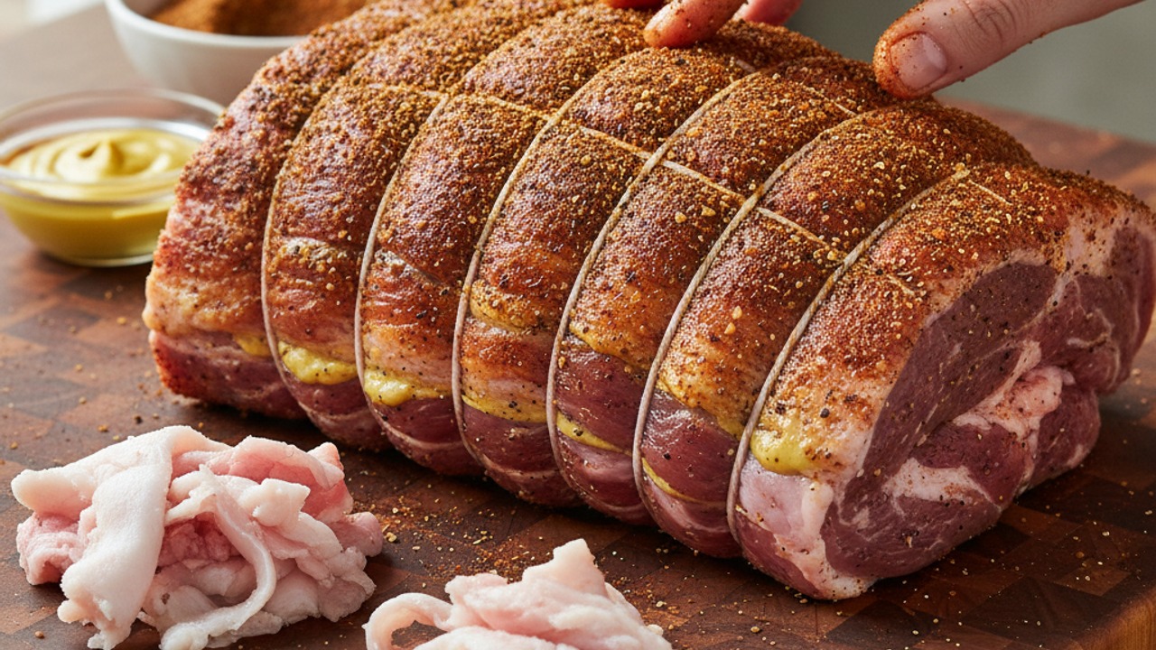 Trim, bind and apply the dry rub