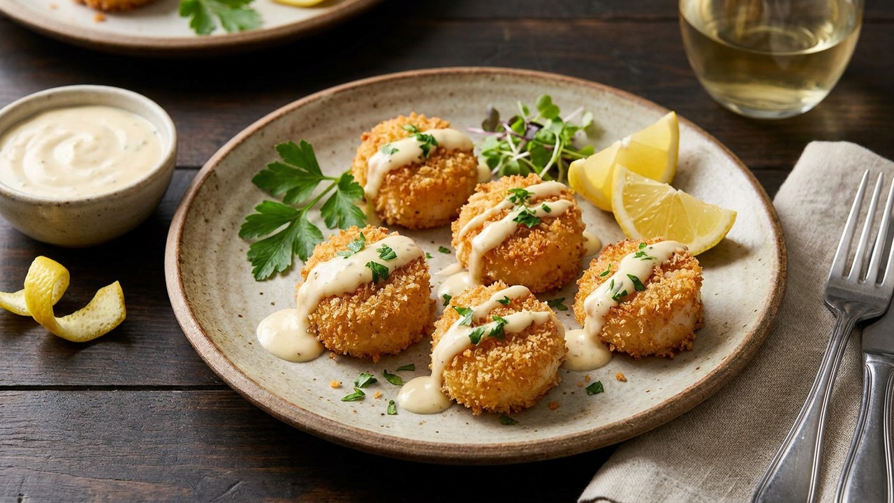 Air Fryer Panko-Crusted Scallops with Garlic Aioli