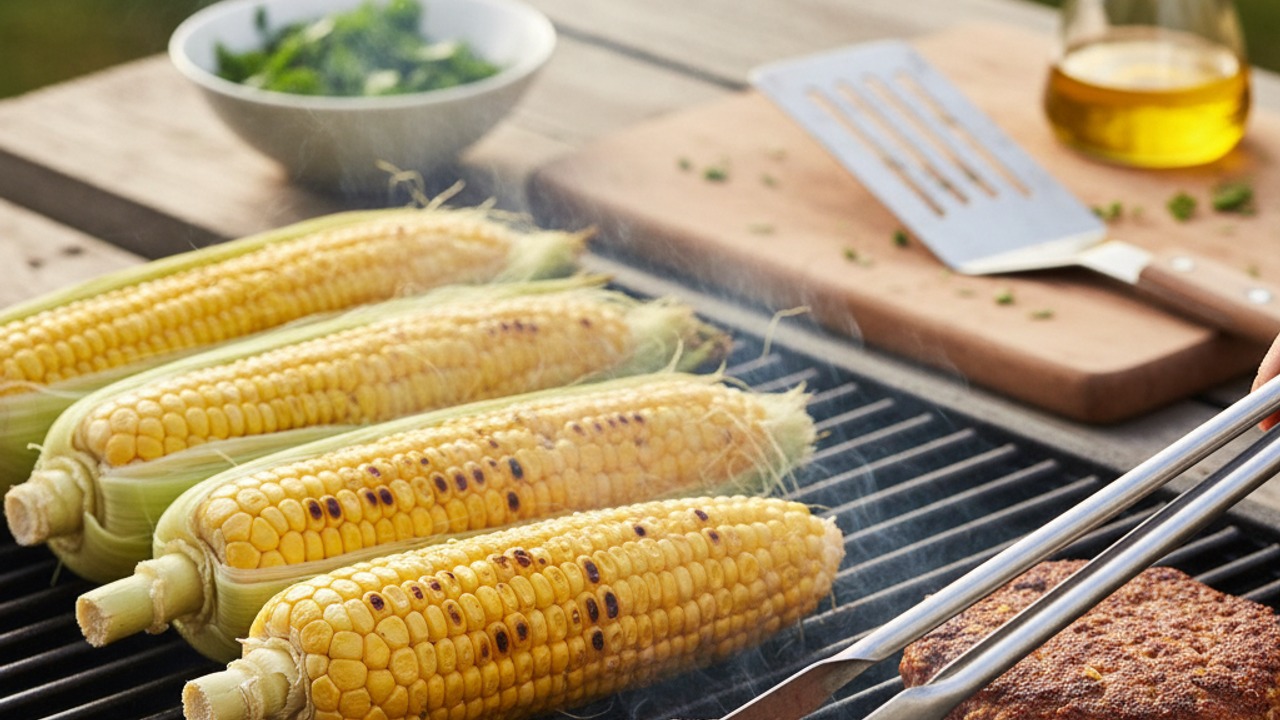 Grill the corn and patties