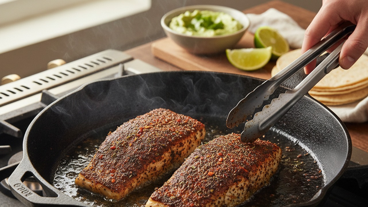 Sear the fish in a hot skillet