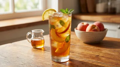 Peach Iced Tea with Fresh Peaches (No Alcohol)