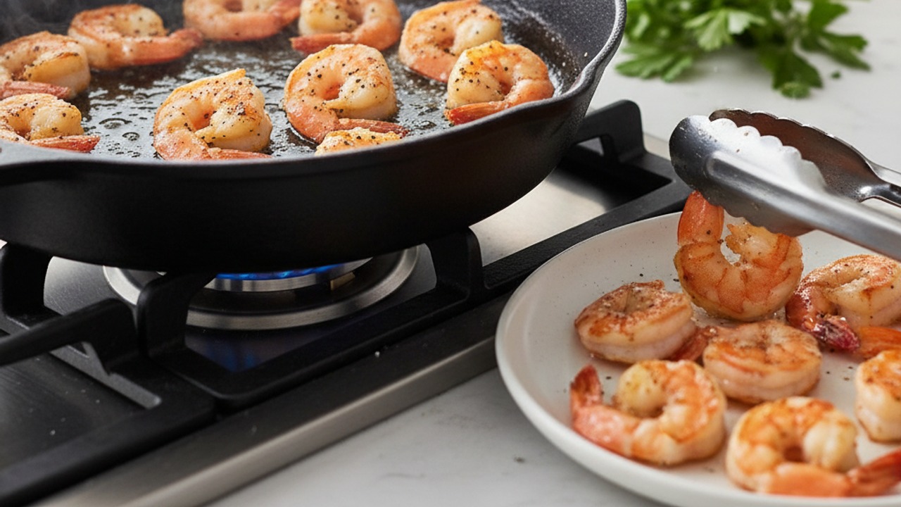 Sear the shrimp