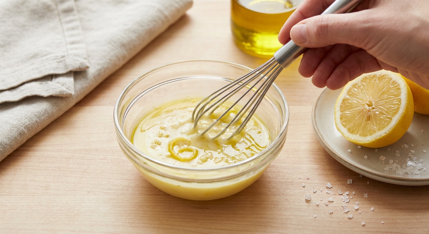 Whisk the lemon‑garlic aioli