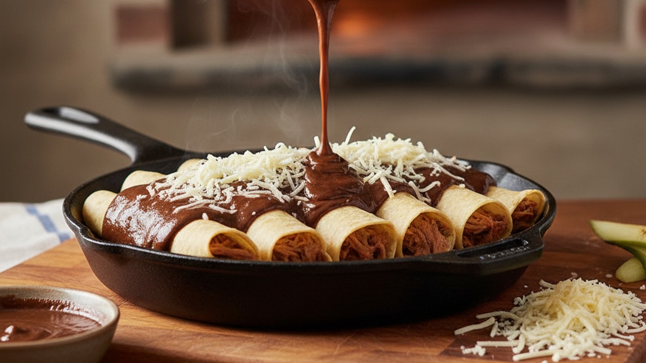 Top with mole and bake