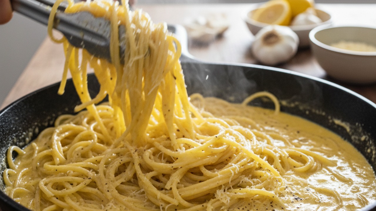 Toss pasta with sauce and cheese