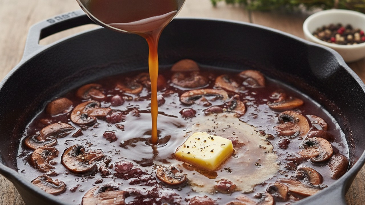 Add broth and finish the sauce