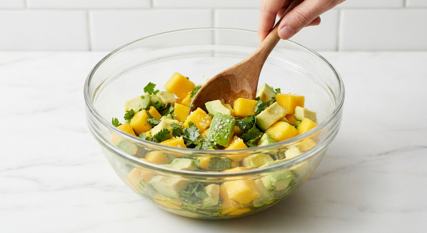 Prepare the mango-avocado salsa