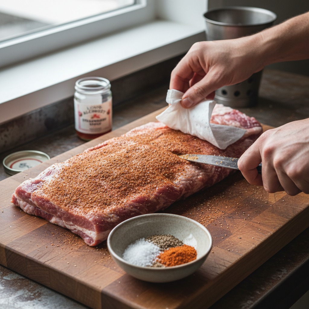 Trim and apply the dry rub