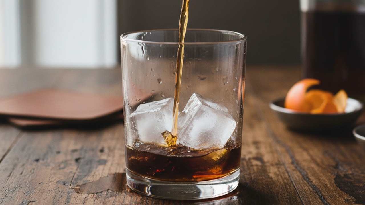 Add bourbon and ice to chill