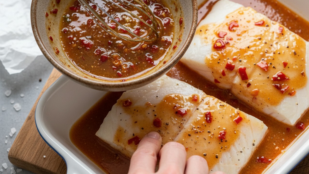 Whisk the chipotle-honey marinade and season the fish