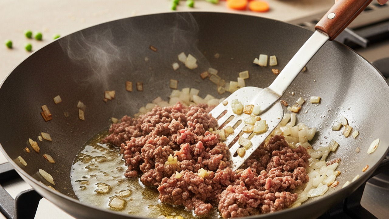 Brown the beef with aromatics