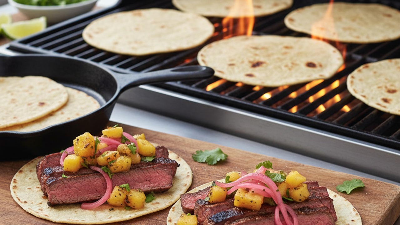 Warm tortillas and assemble tacos