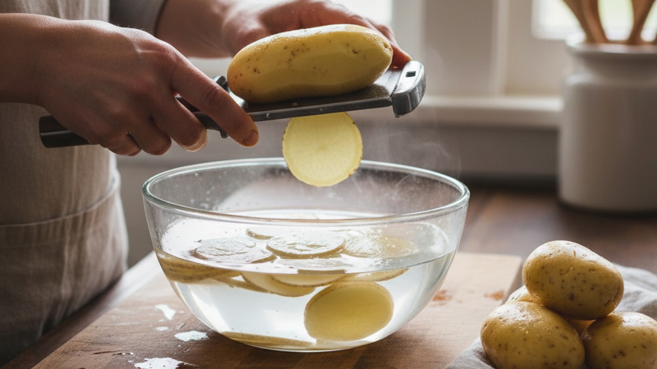 Slice and soak the potatoes