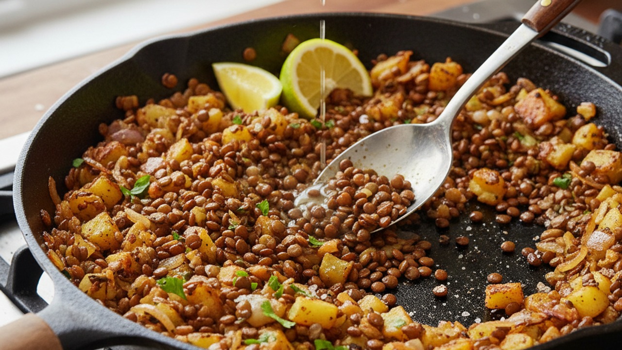 Combine lentils and finish the hash