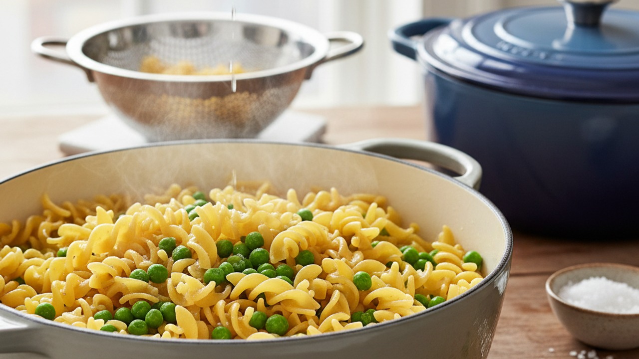 Cook noodles and peas