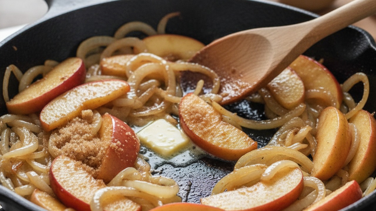Caramelize apples and onions