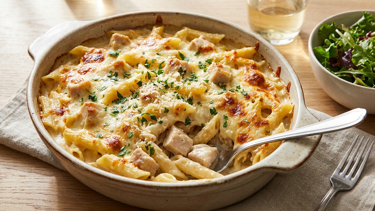Instant Pot Chicken Alfredo Casserole — Creamy Pasta Bake Made Fast