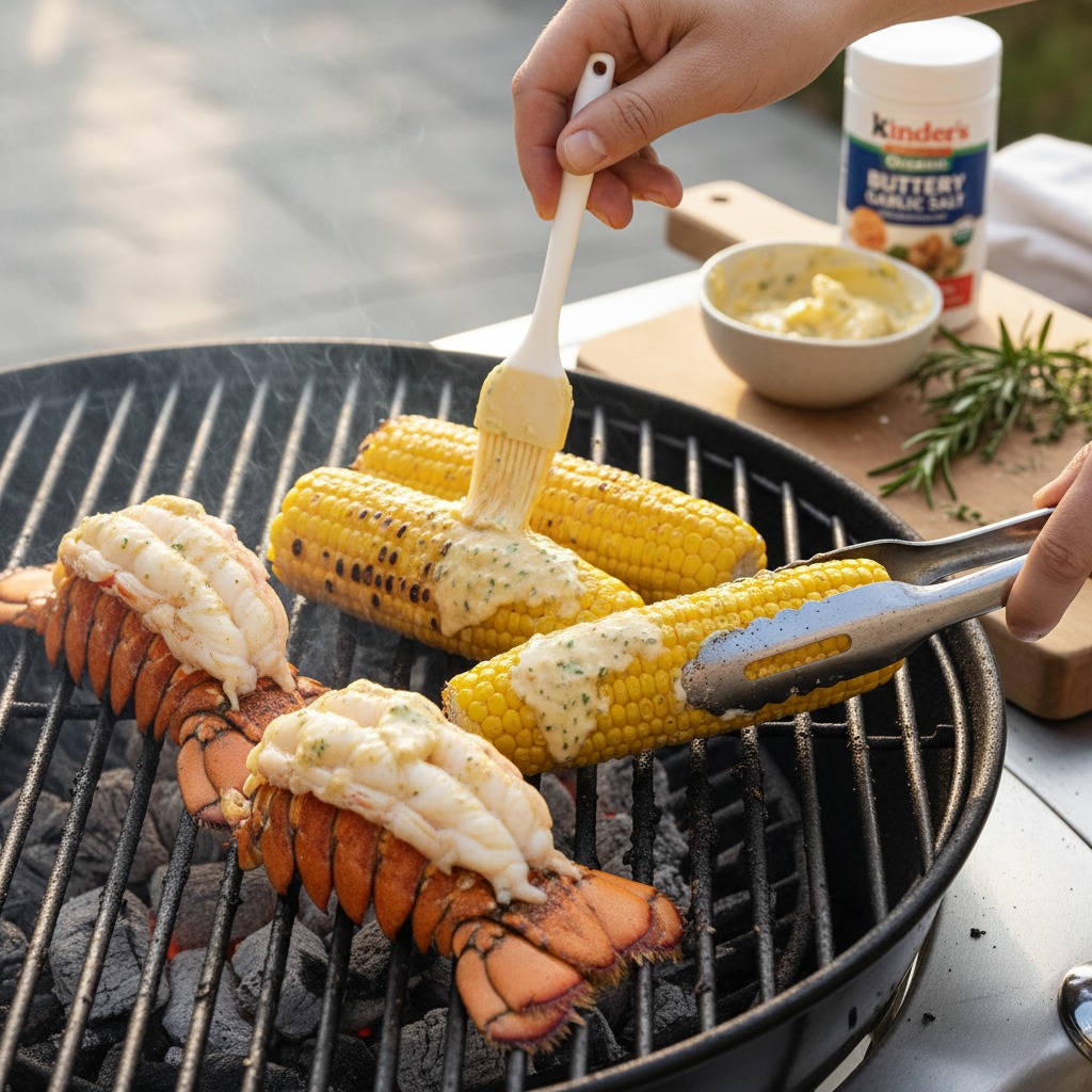 Grill corn and lobster with compound butter