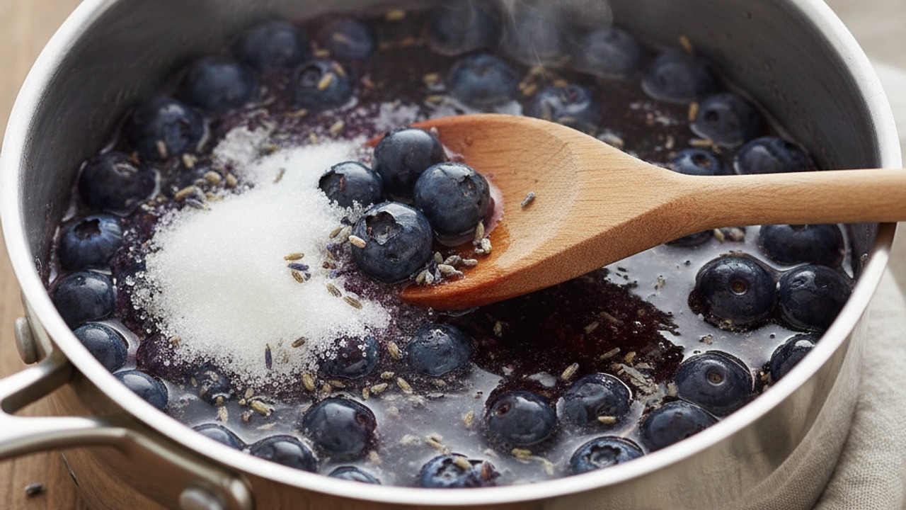 Make blueberry-lavender syrup
