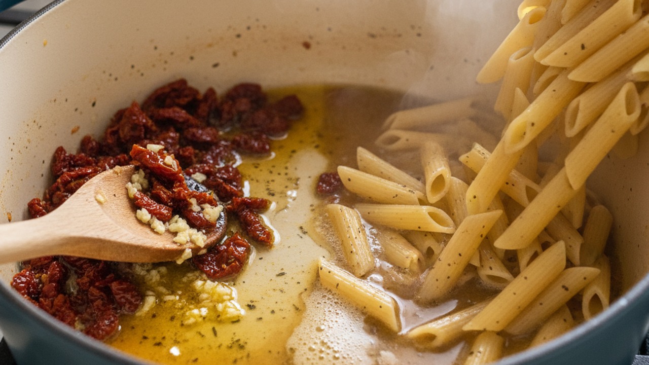 Aromatic base and add pasta