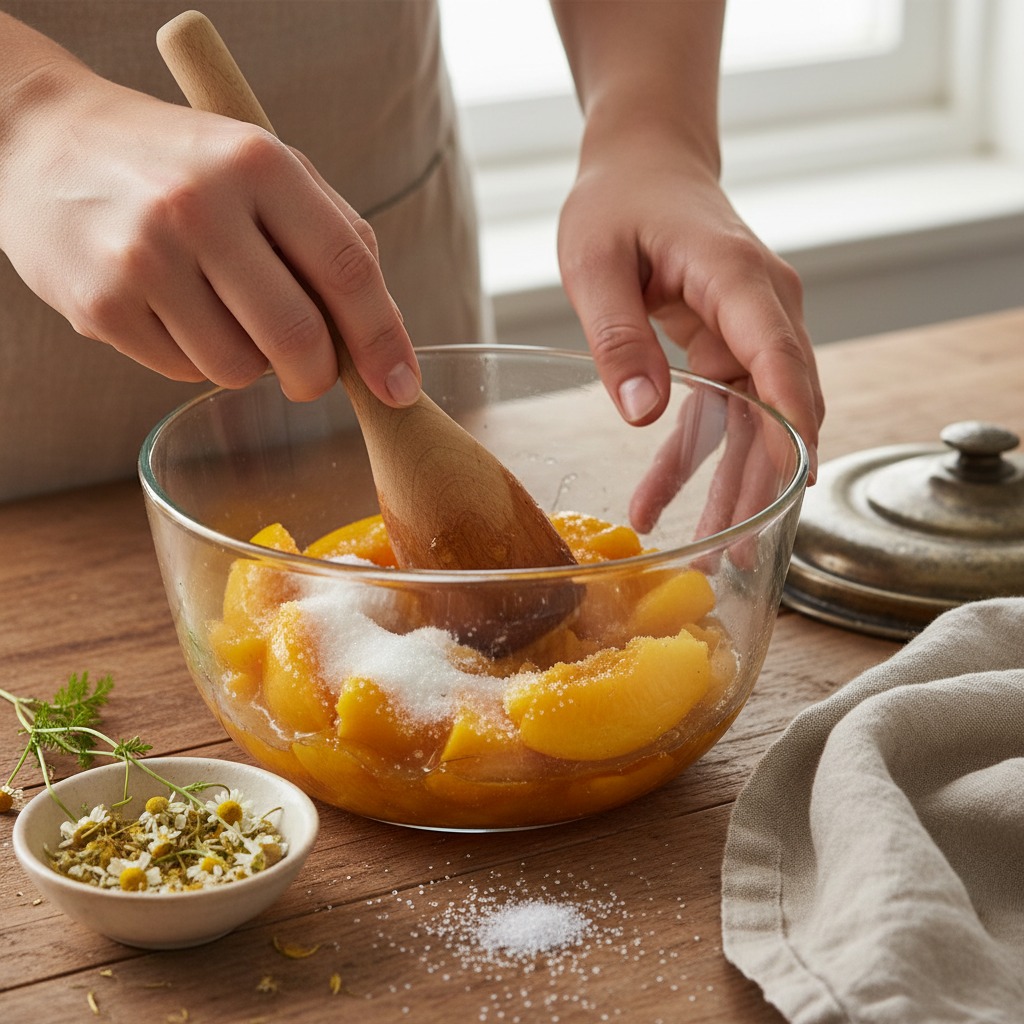 Macerate the peaches with sugar