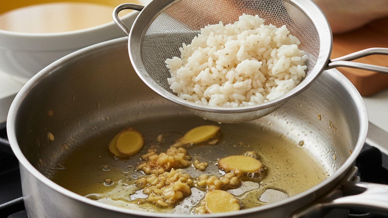 Prepare fragrant garlic-ginger rice