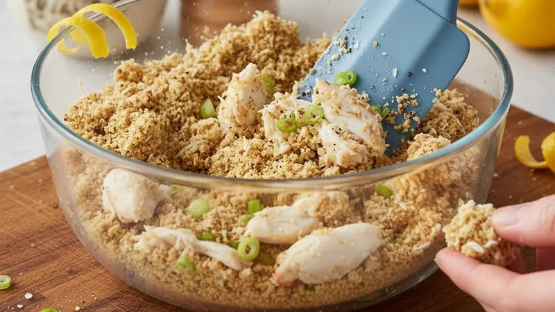 Fold in crab and scallions gently