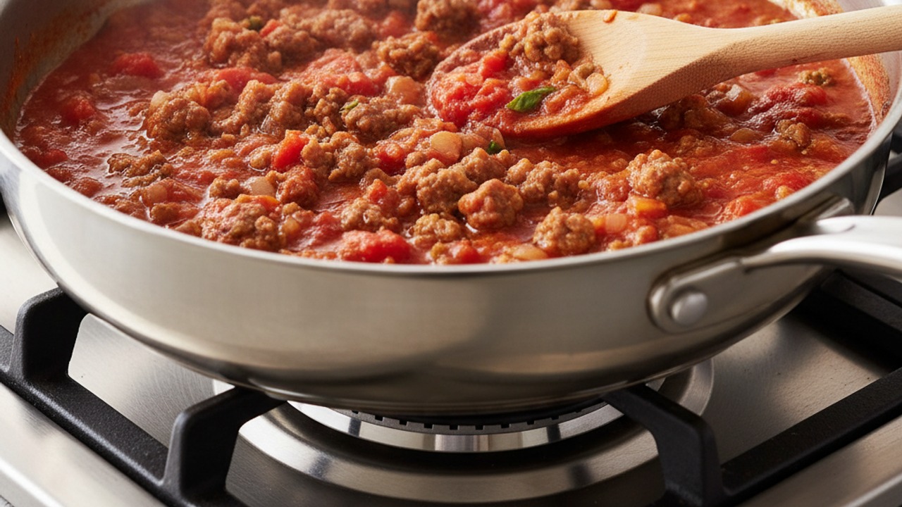 Make the meat-tomato sauce
