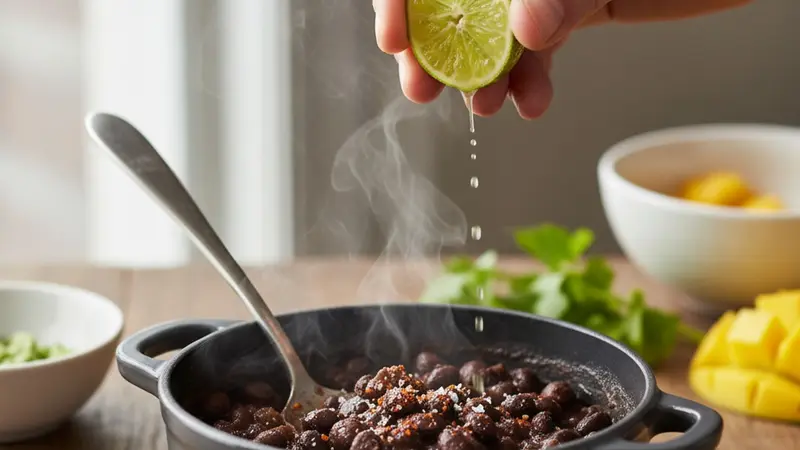 Heat and season the black beans