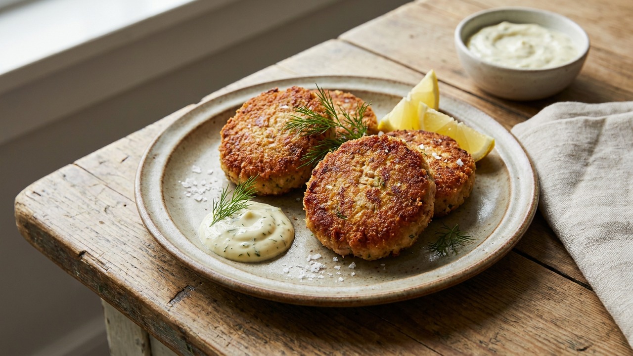 Crispy Tuna Patties with Lemon-Dill Aioli (Pan or Air Fryer)