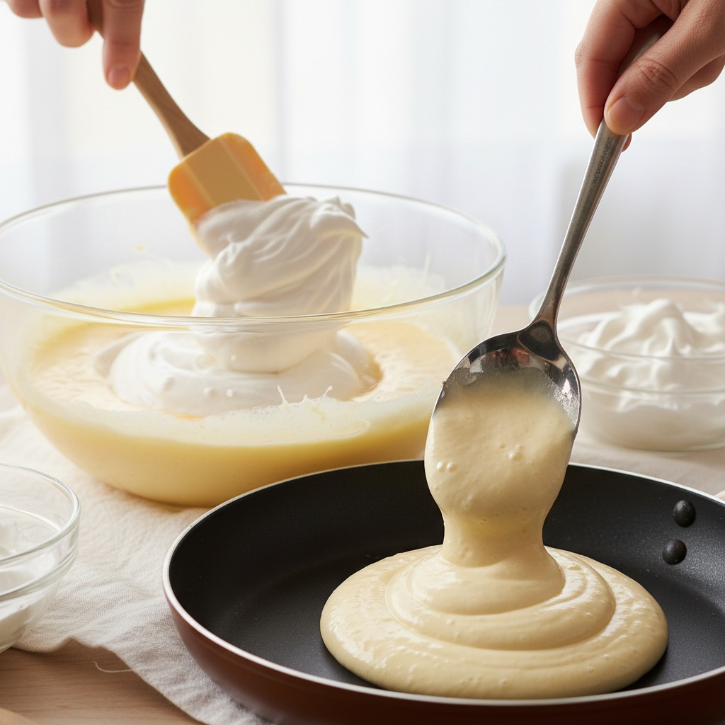 Fold meringue into batter gently