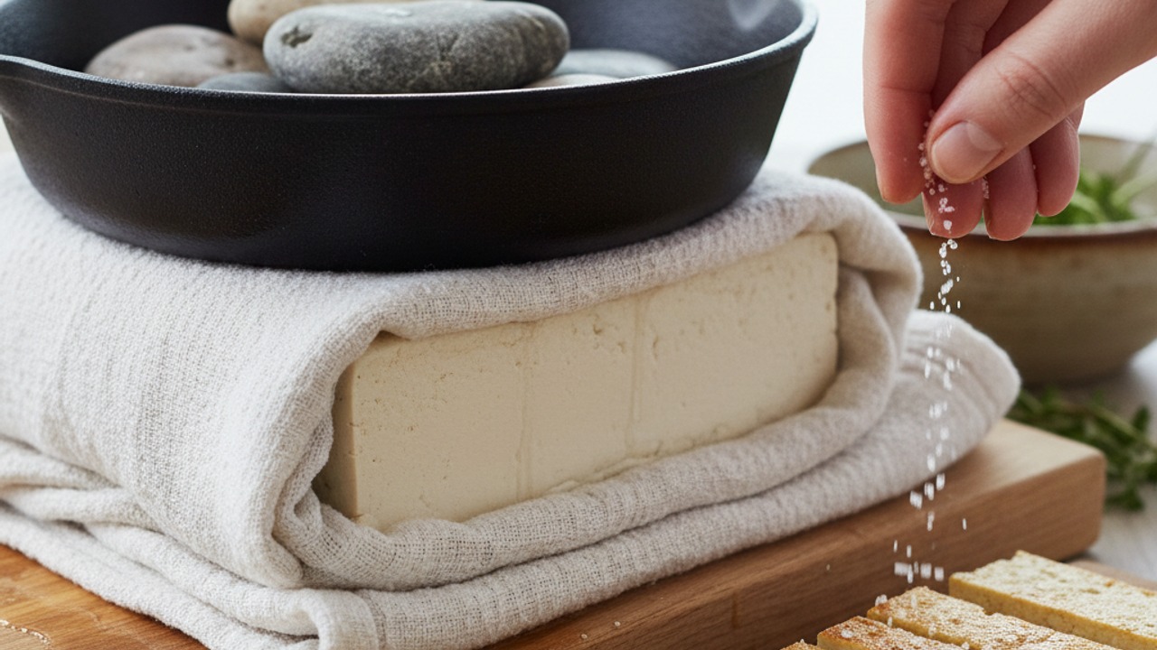 Press and salt the tofu